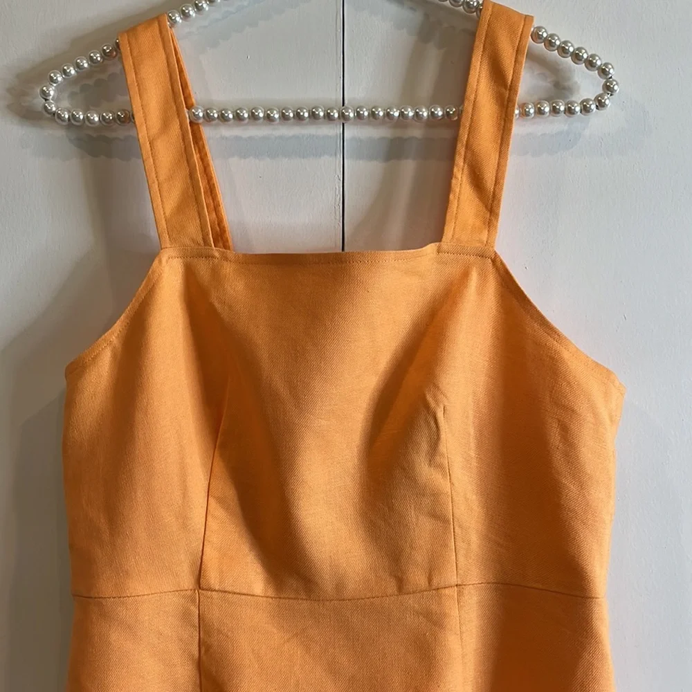 J. Crew Square neck linen blend dress in Coastal Sunset Size 4 Tall
